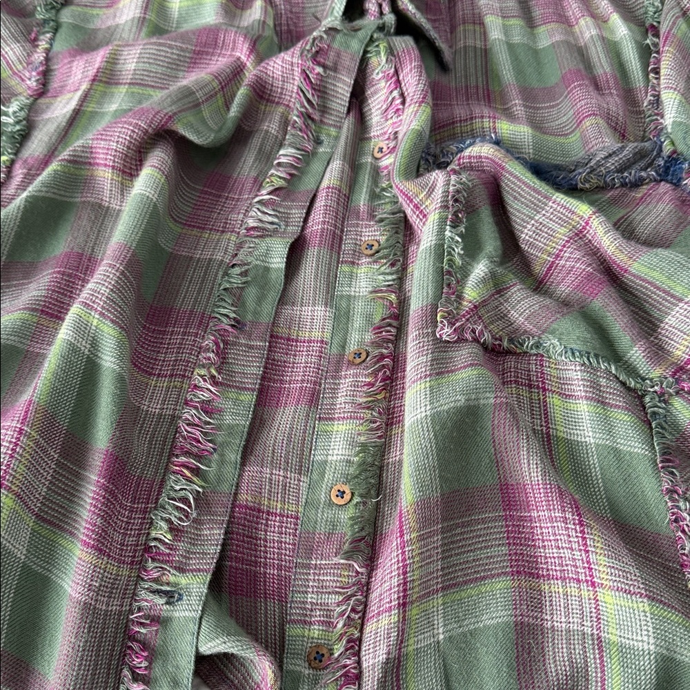 Intimately by Free People Plaid Button Down Shirt - Green and Purple - Picture 6 of 10